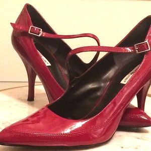 Red patent leather high heels